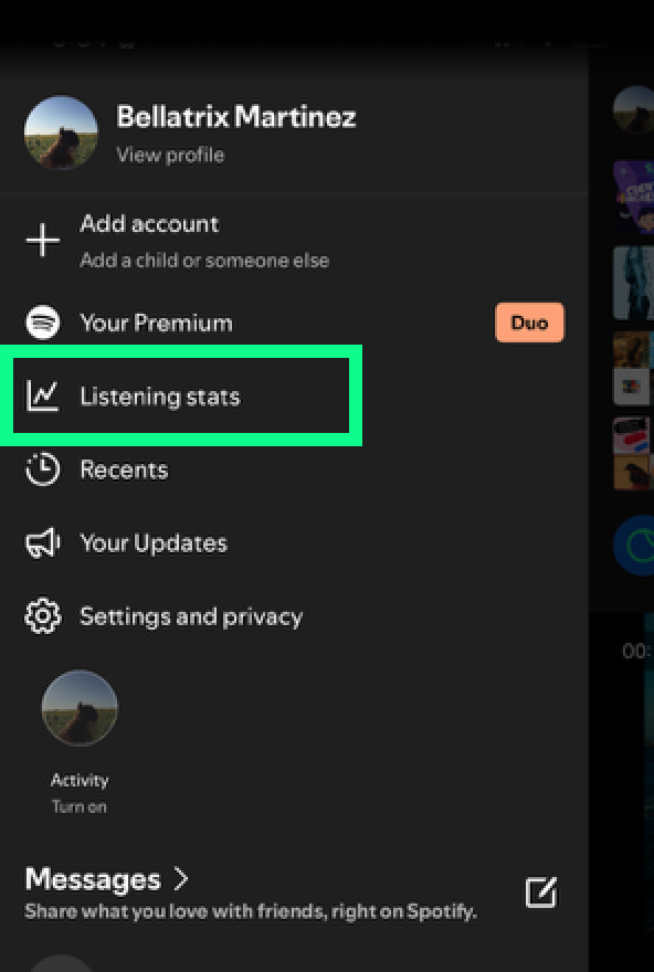 Tap Listening Stats in the Spotify profile menu