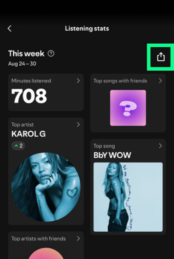 Tap the share icon on the Listening Stats page